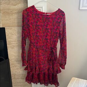 Miami Red Ruffled Tiered Long Sleeve Dress